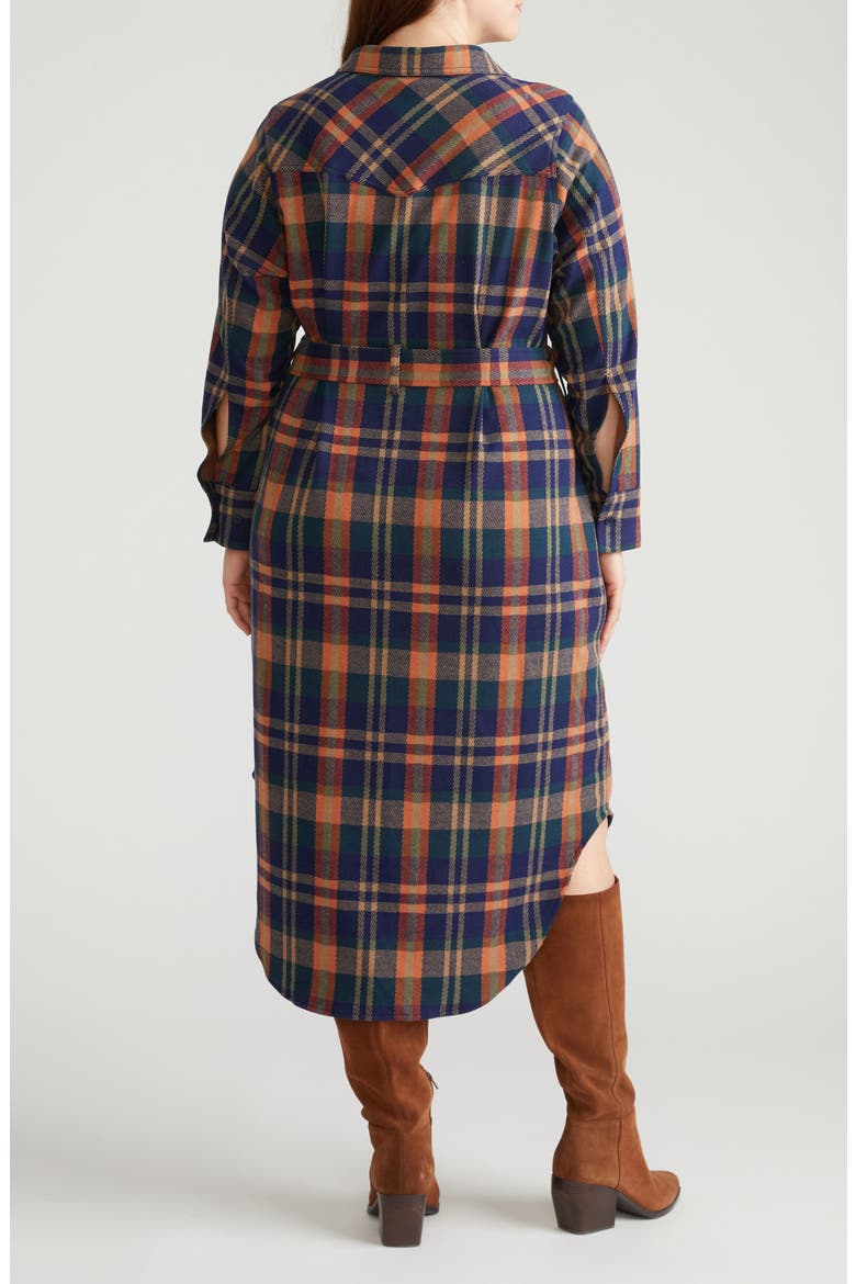 Morgan Long Sleeve Stretch Flannel Midi Shirtdress, Alternate, color, AUTUMN APPLE BLUE PLAID