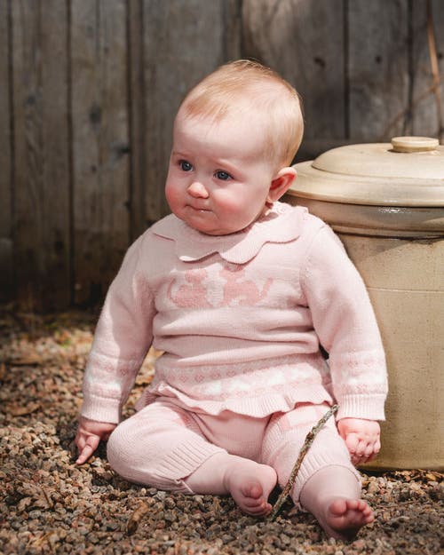Deux Par Deux Girl Knitted Top And Pant Set In Pink
