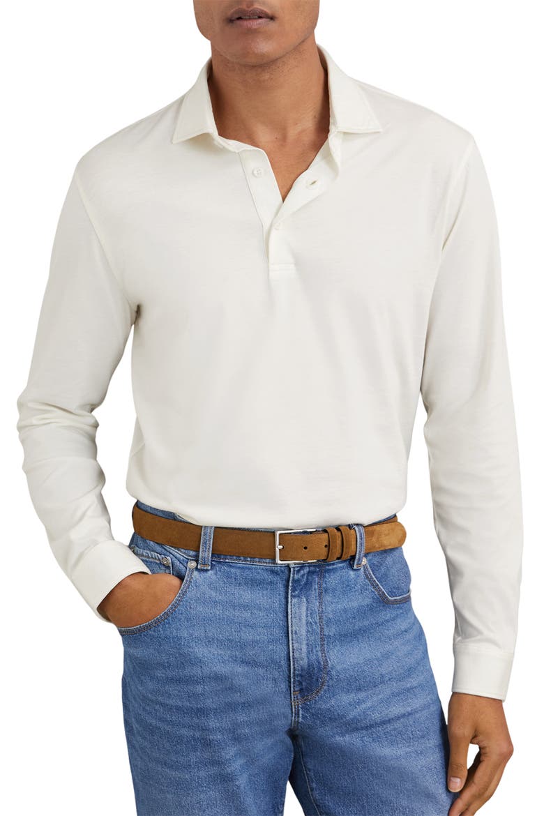 Portofino Long Sleeve Supima® Cotton Polo, Main, color, WHITE