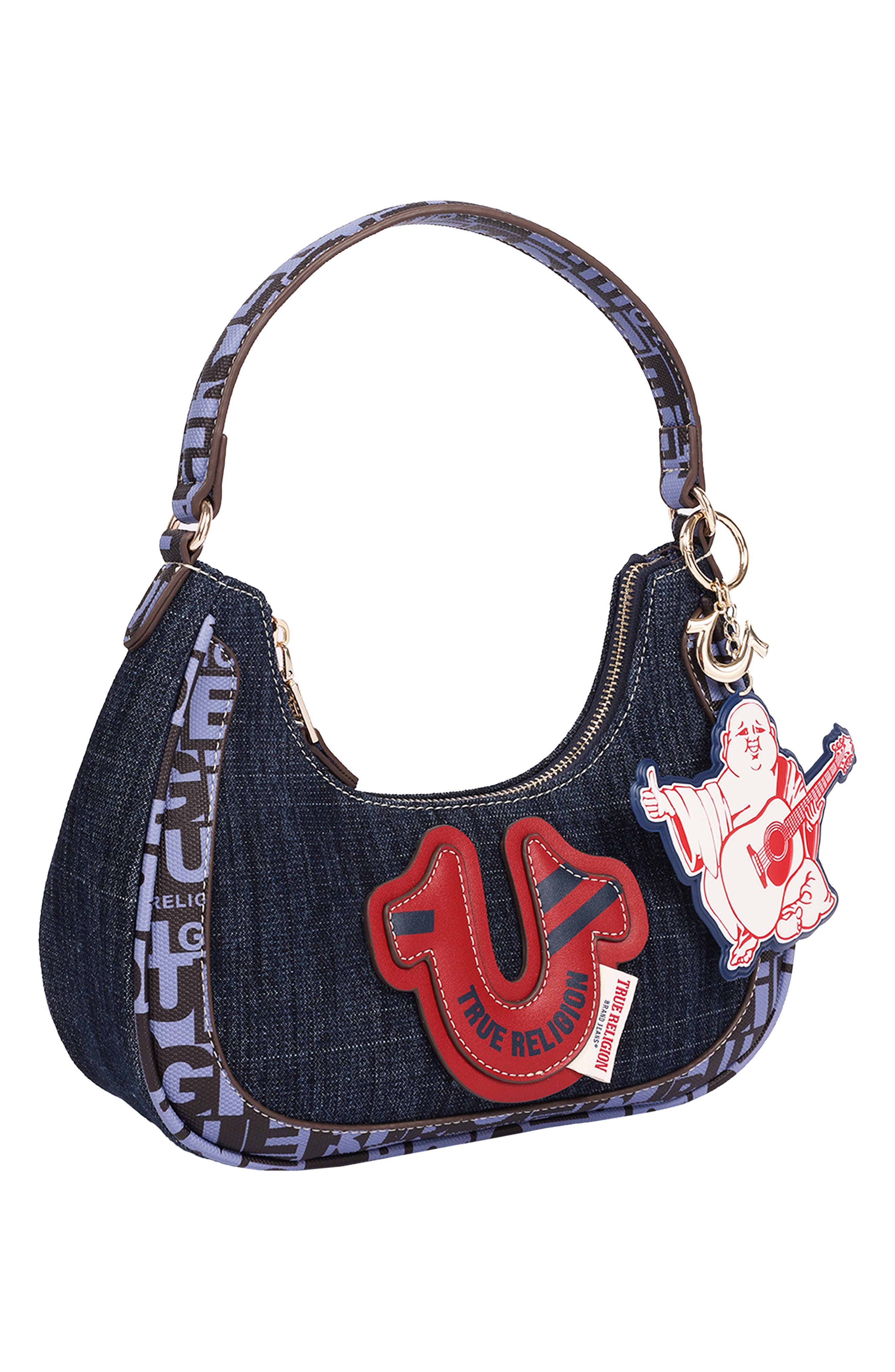 Graphic Trim Denim Hobo Bag, Alternate, color, NAVY