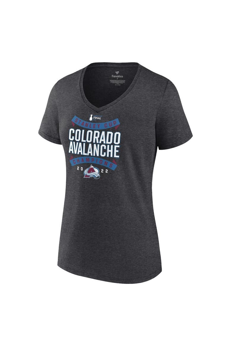 Women's Fanatics Branded Heathered Charcoal Colorado Avalanche 2022 Stanley Cup Champions Roster V-Neck T-Shirt, Alternate, color, Heather Charcoal