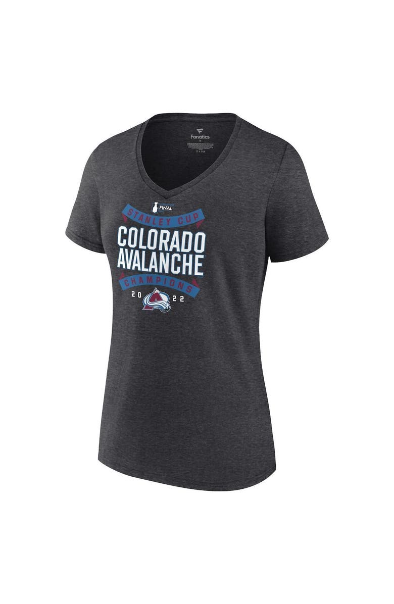 FANATICS Women's Fanatics Branded Heathered Charcoal Colorado Avalanche 2022 Stanley Cup Champions Roster V-Neck T-Shirt, Alternate, color,