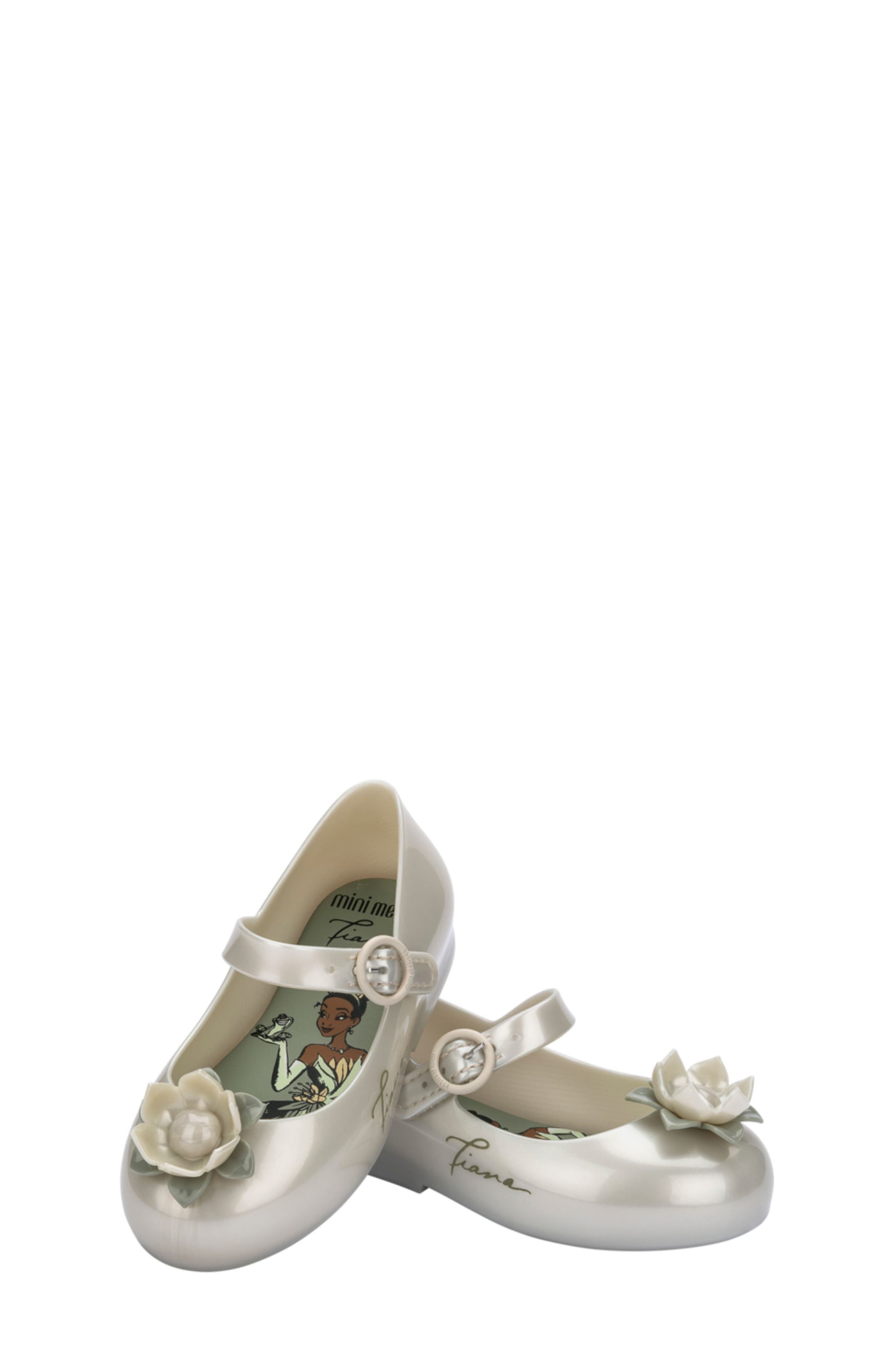 Mini Melissa Mini Sweet Love Disney Princess Mary Jane Flat, Alternate, color, Metallic White/ Green