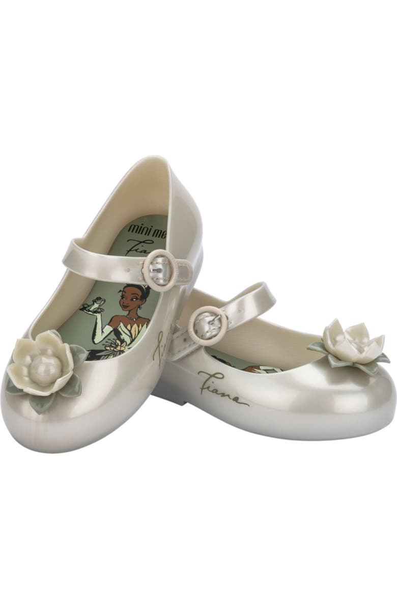 Mini Melissa Mini Sweet Love Disney Princess Mary Jane Flat, Alternate, color, Metallic White/ Green