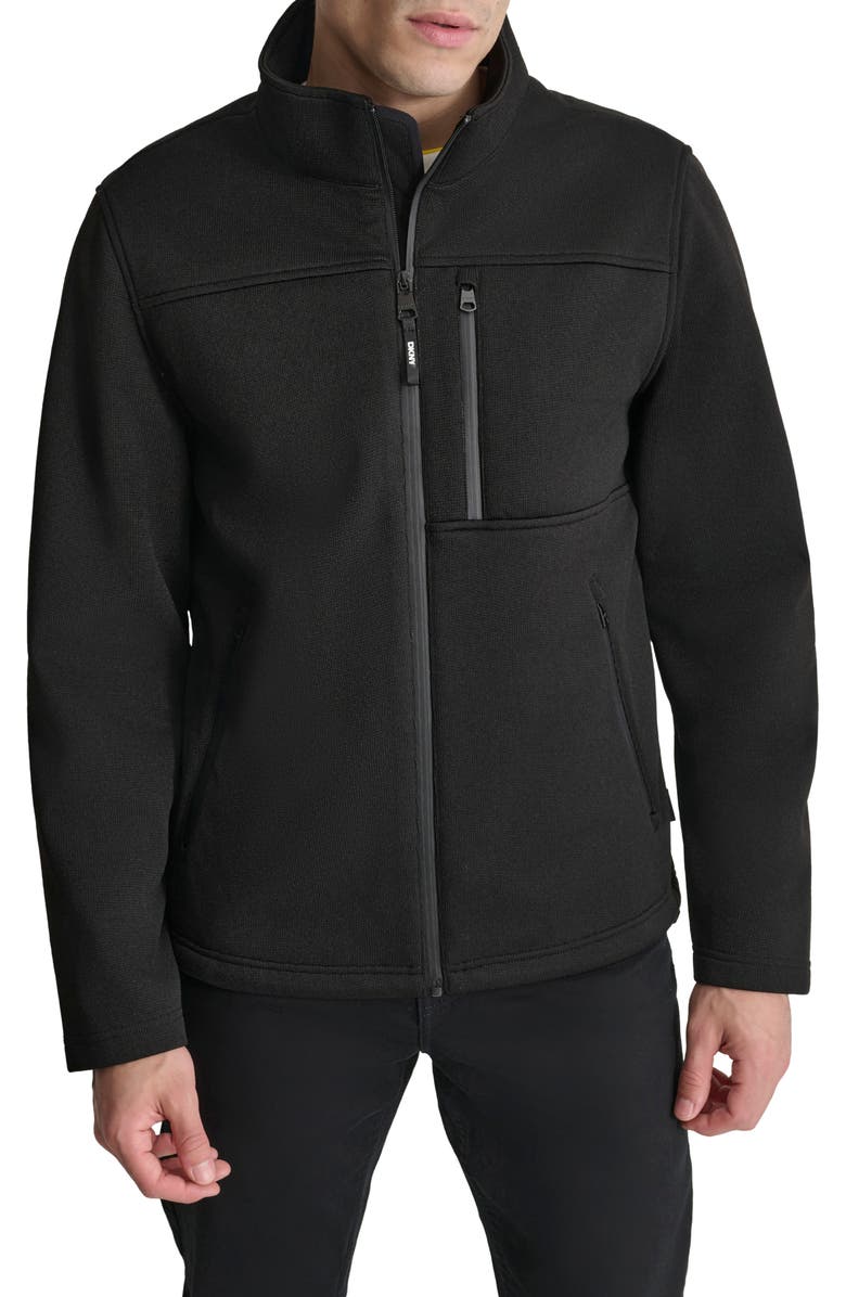 DKNY Sweater Knit Fleece Jacket, Main, color, Black