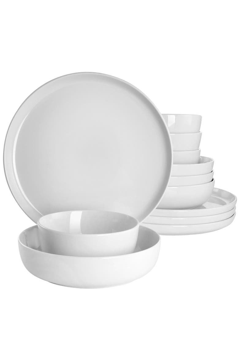 Avisala 12 Piece Fine Ceramic Dinnerware Set, Main, color, White