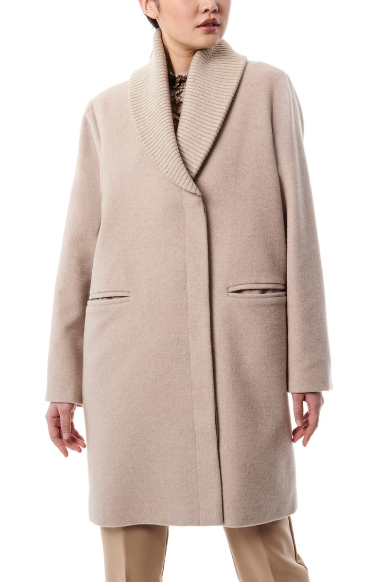 Bernardo Rib Shawl Collar Wool Blend Coat, Alternate, color, 