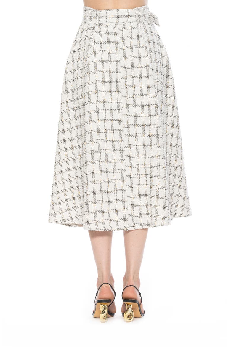 Belted A-Line Midi Skirt, Alternate, color, IVORY PLAID
