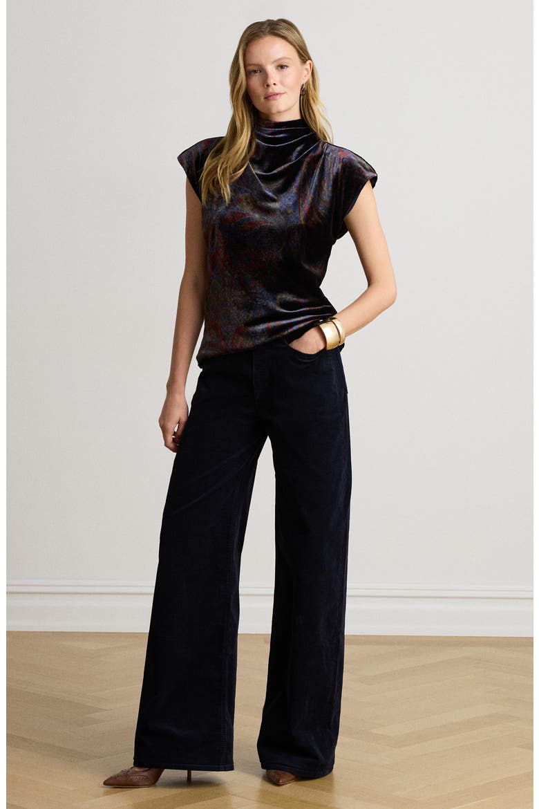 Paisley Velvet Cowl Neck Top, Alternate, color, NAVY BLUE/ MULTI