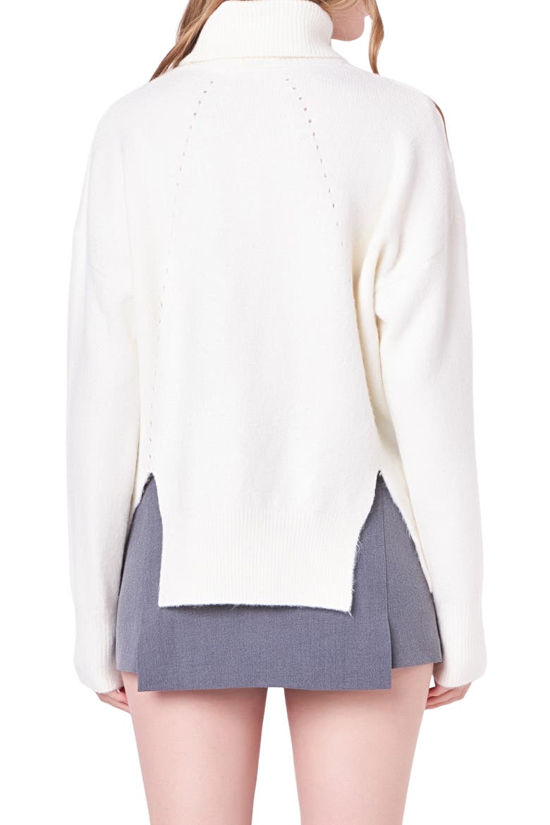 Notch Hem Turtleneck Sweater, Alternate, color, CREAM