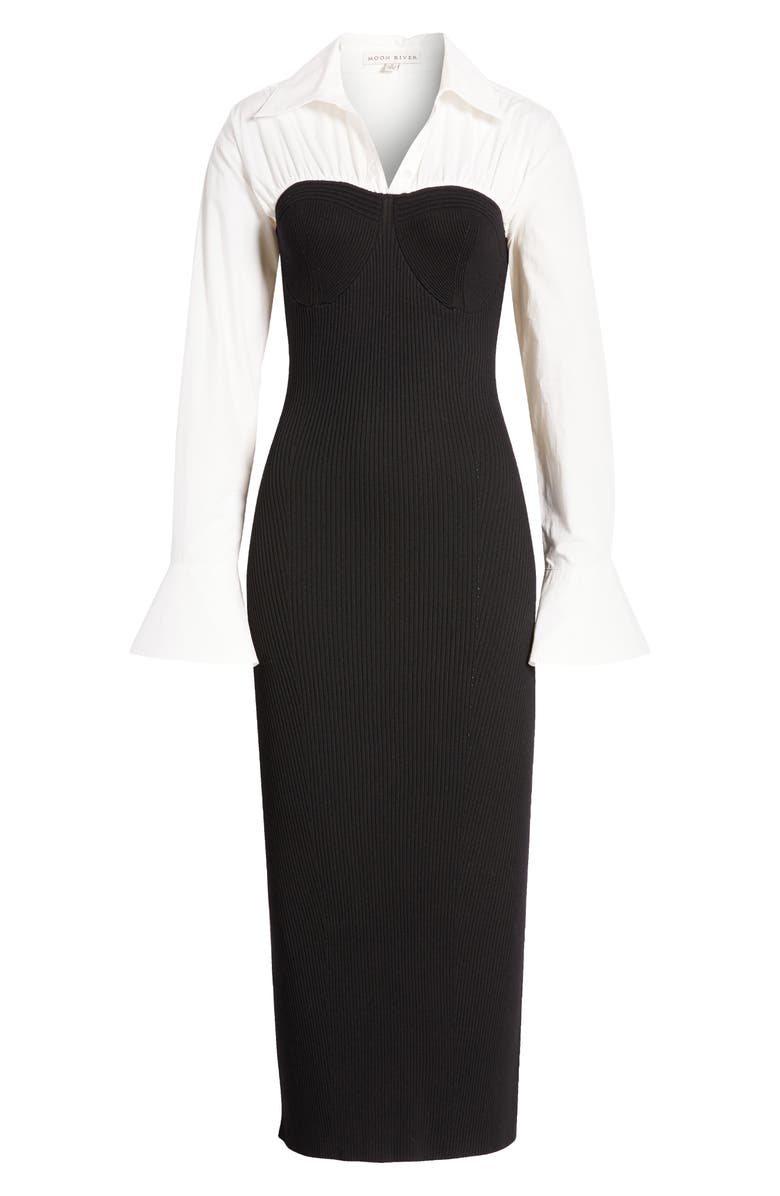 MOON RIVER Long Sleeve Mixed Media Midi Sweater Shirtdress, Alternate, color,