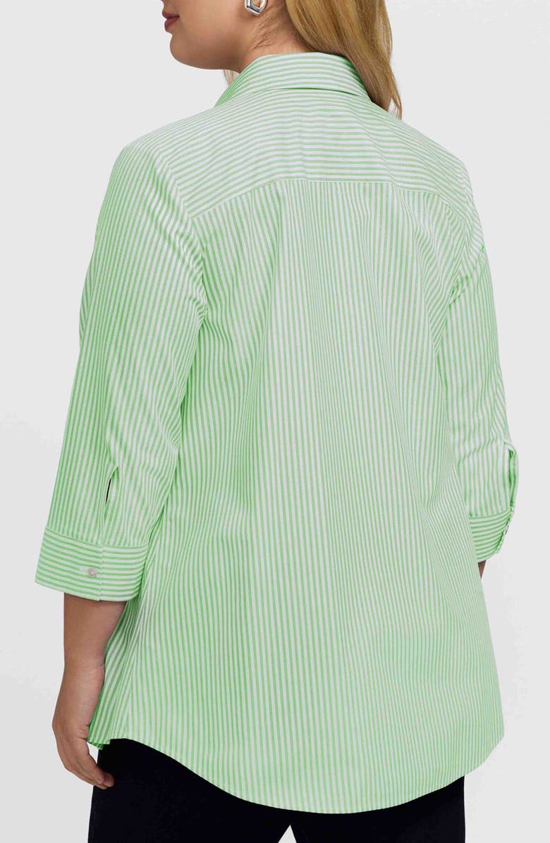 Foxcroft Cici Stripe Cotton Tunic Blouse, Alternate, color, Mojito Green/ White