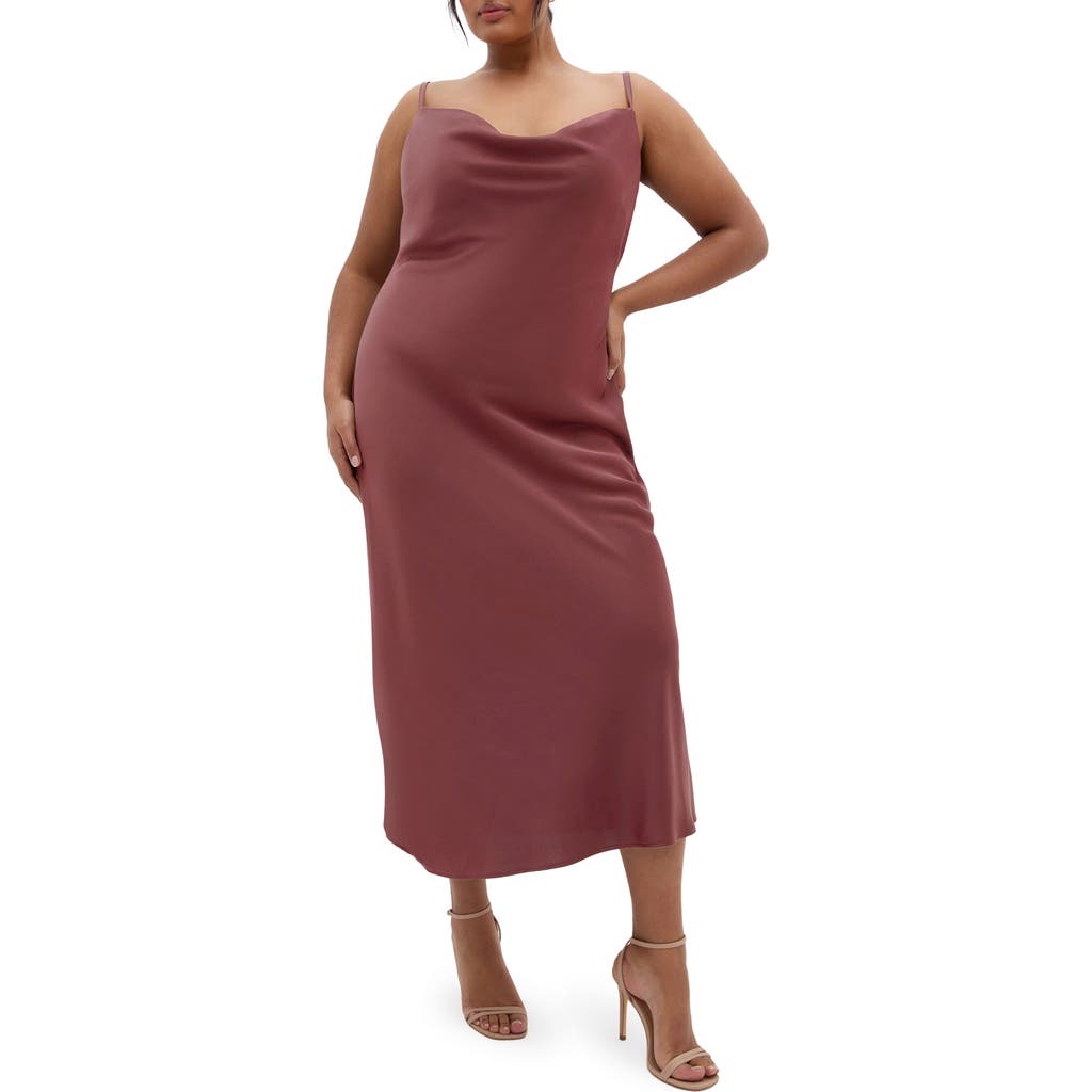City Chic Satin Slipdress In Burgundy