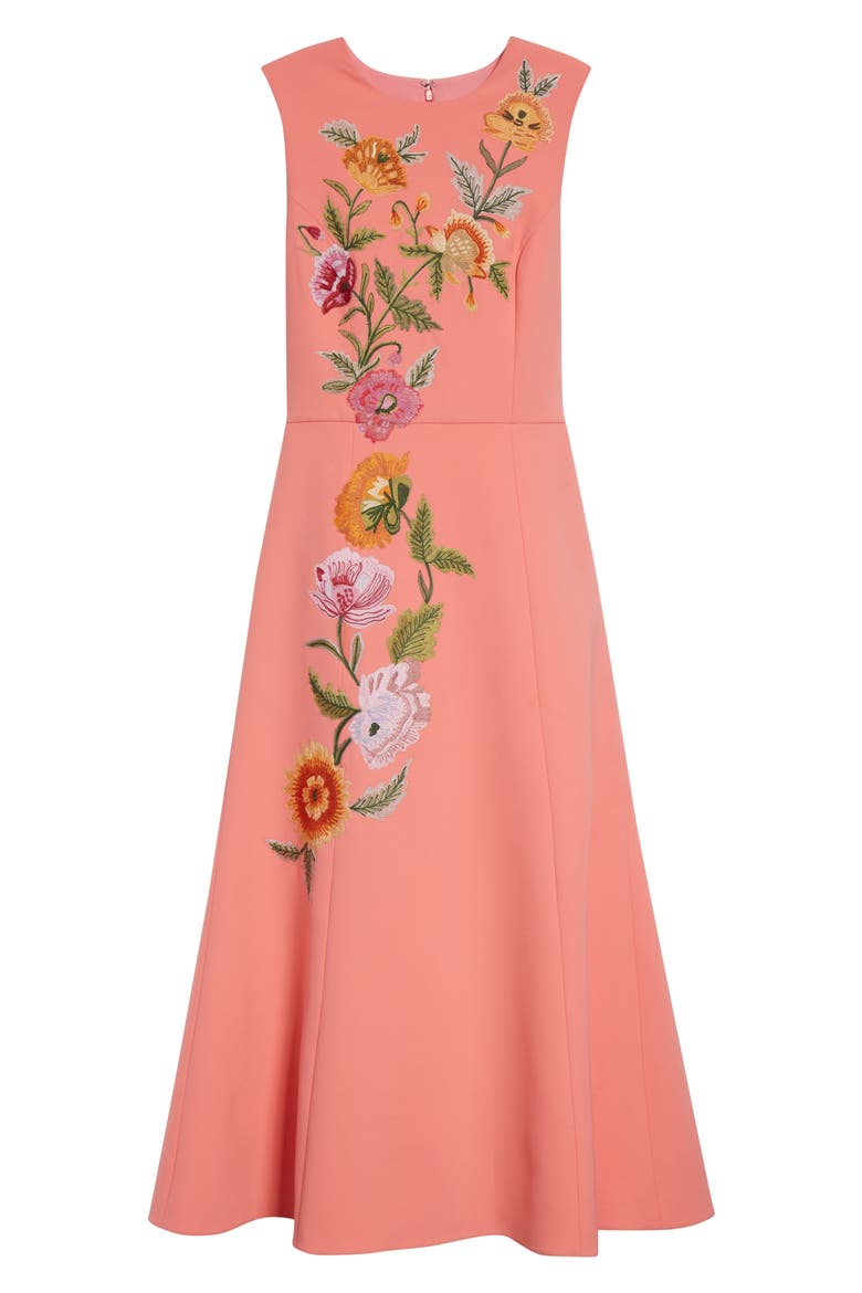 Poppy Embroidered Stretch Crepe Fit & Flare Dress, Alternate, color, SUNSET MULTI