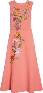 Carolina Herrera Poppy Embroidered Stretch Crepe Fit & Flare Dress