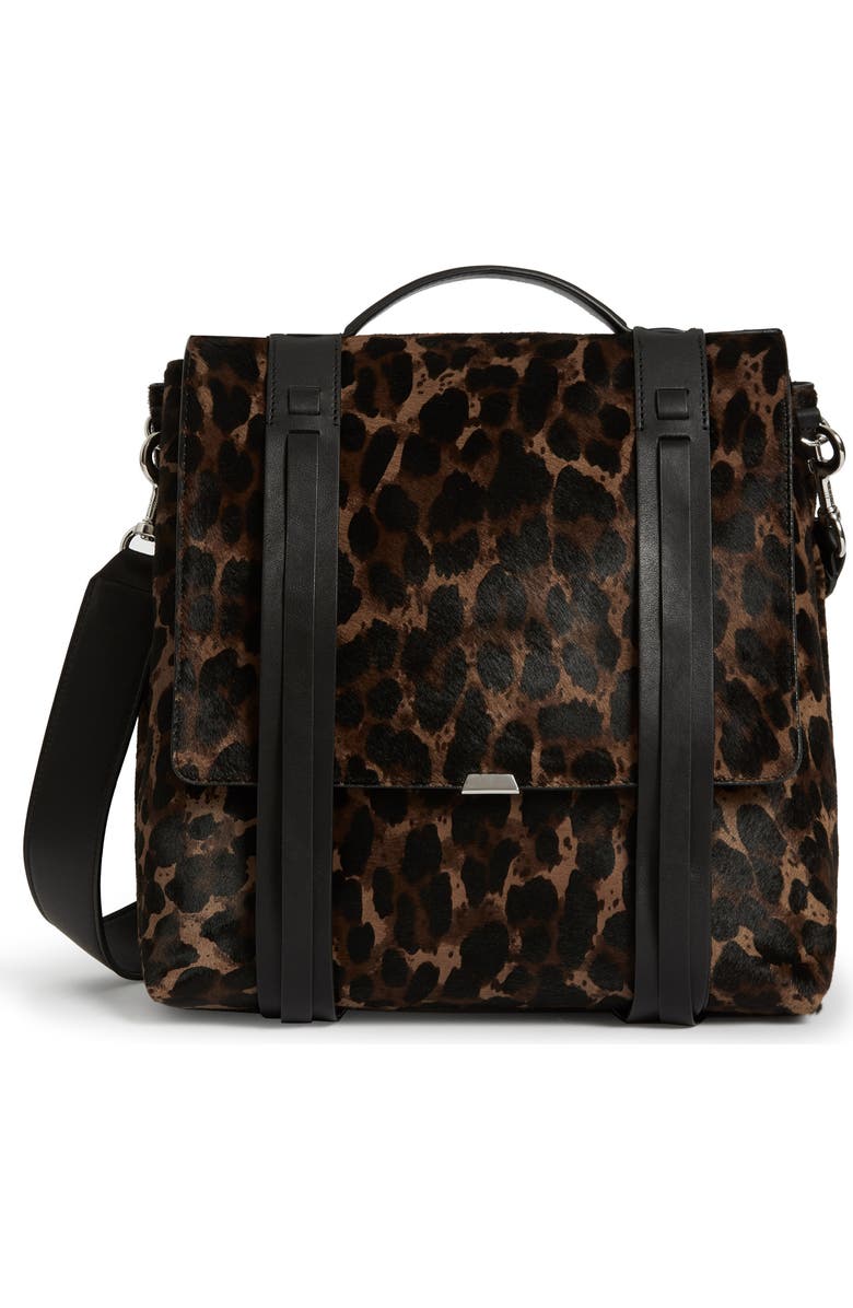 AllSaints Kim Leopard Print Genuine Calf Hair Backpack, Main, color,