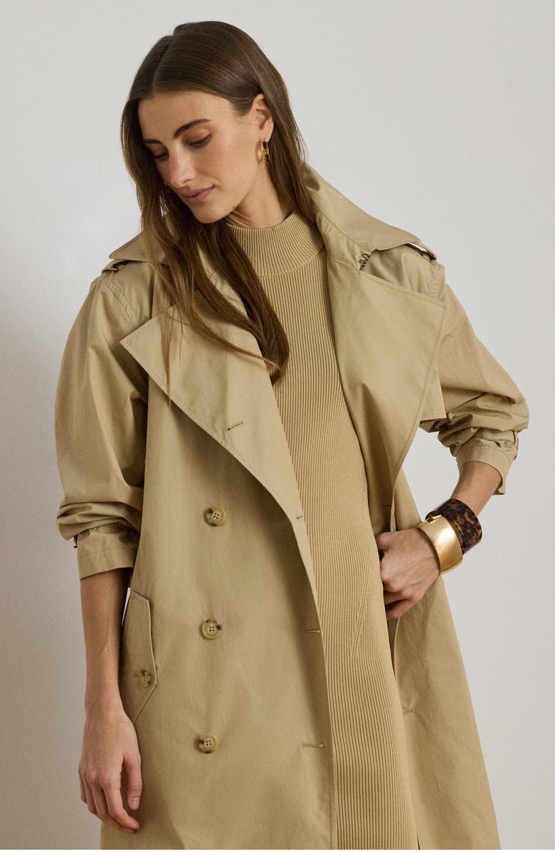 Lauren Ralph Lauren Paper Weight Cotton Trench Coat, Alternate, color, Birch Beige