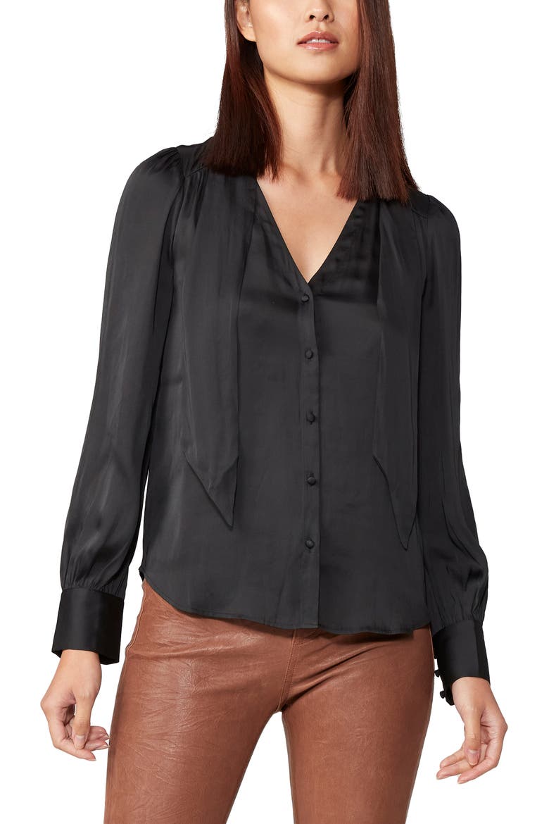 Cleobelle Tie Neck Blouse, Main, color, BLACK