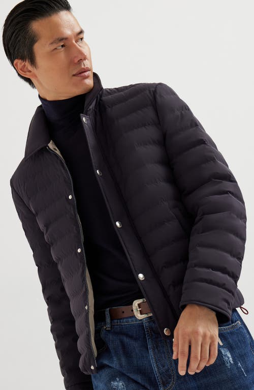 Brunello Cucinelli Quilted Shell Down Shirt Jacket In Blue