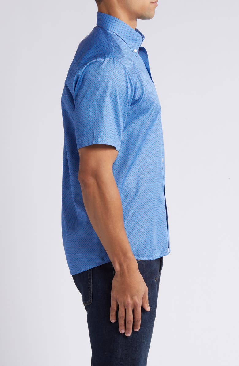 Peter Millar Woodberry Geometric Print Short Sleeve Button-Down Shirt, Alternate, color,