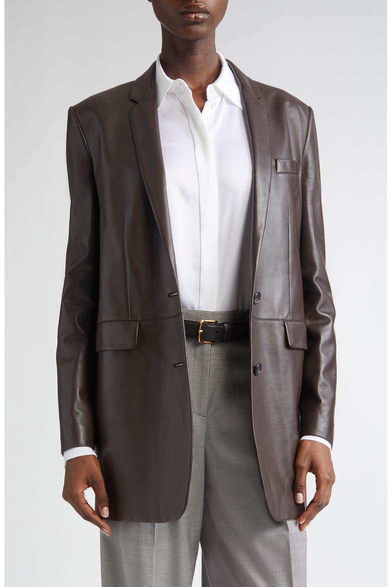 Leather Boyfreind Blazer, Main, color, CHOCOLATE