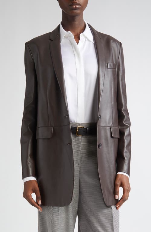 Michael Kors Collection Leather Boyfreind Blazer In Brown