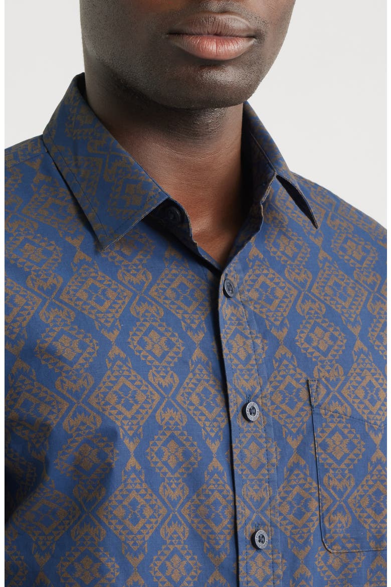 Shoreline Short Sleeve Cotton Button-Up Shirt, Alternate, color, ECHO BAY NAVY