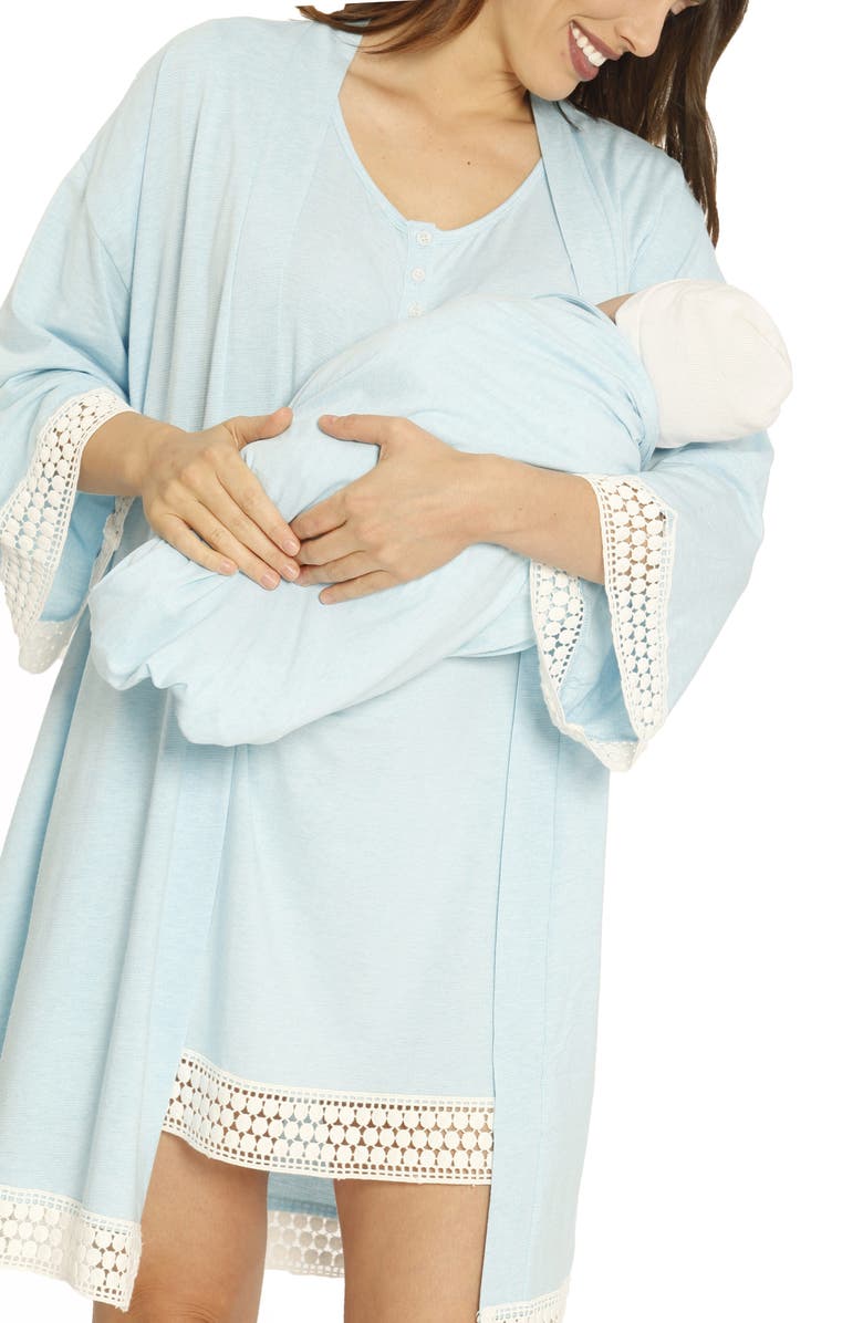 Angel Maternity Ruby Maternity/Nursing Sleep Shirt, Robe & Baby Blanket Set, Alternate, color,