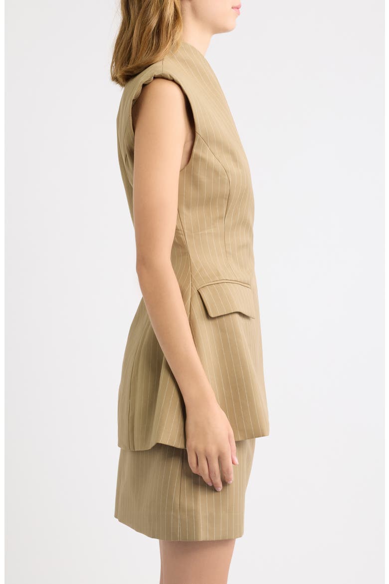 Pinstripe Sleeveless Blazer, Alternate, color, CAMEL