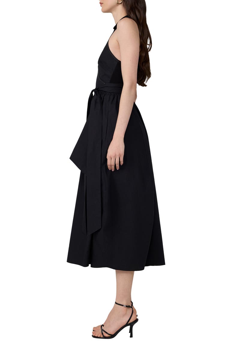 Nova Halter Neck Cotton Midi Dress, Alternate, color, BLACK
