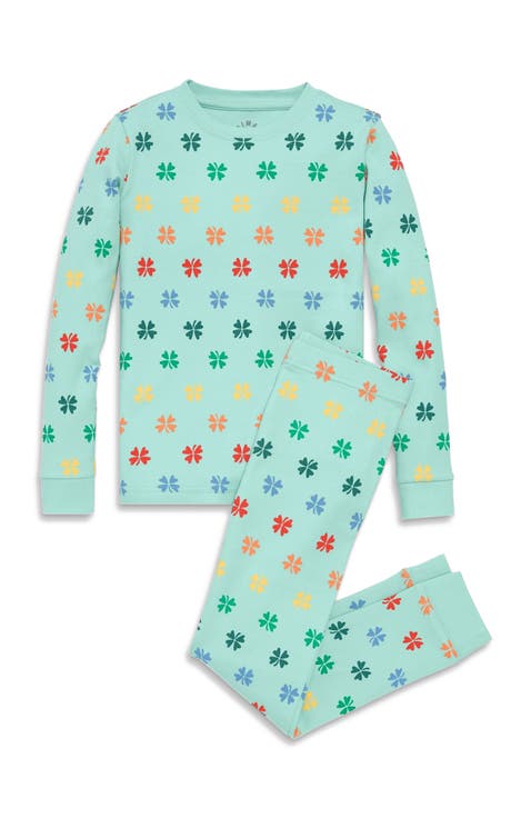 Kids Organic PJ Set In Mint Rainbow Clovers (Toddler, Little Kid, Big Kid)