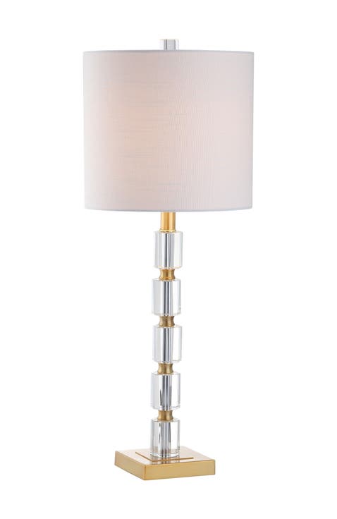 Claire 28.5" Crystal LED Table Lamp, Clear/Brass (Set of 2)