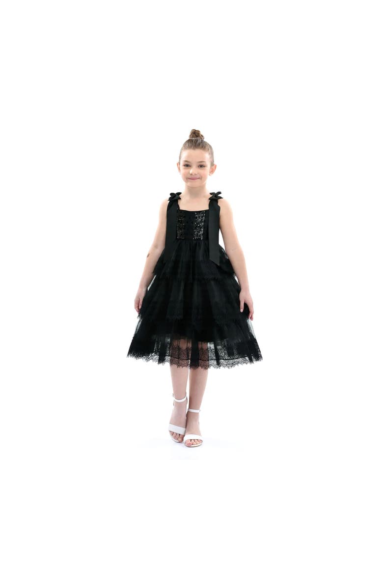 Ruffle Sleeveless Bow Dress, Alternate, color, Black