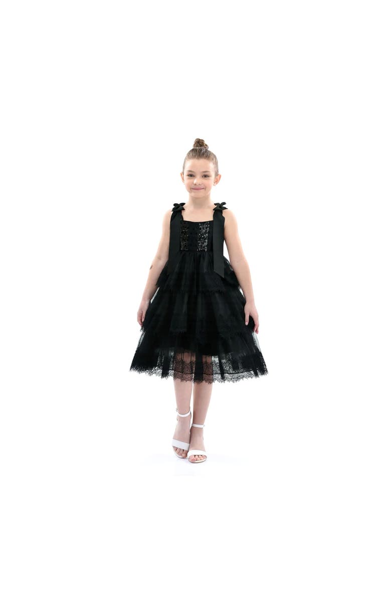 Tulleen Ruffle Sleeveless Bow Dress, Alternate, color, Black