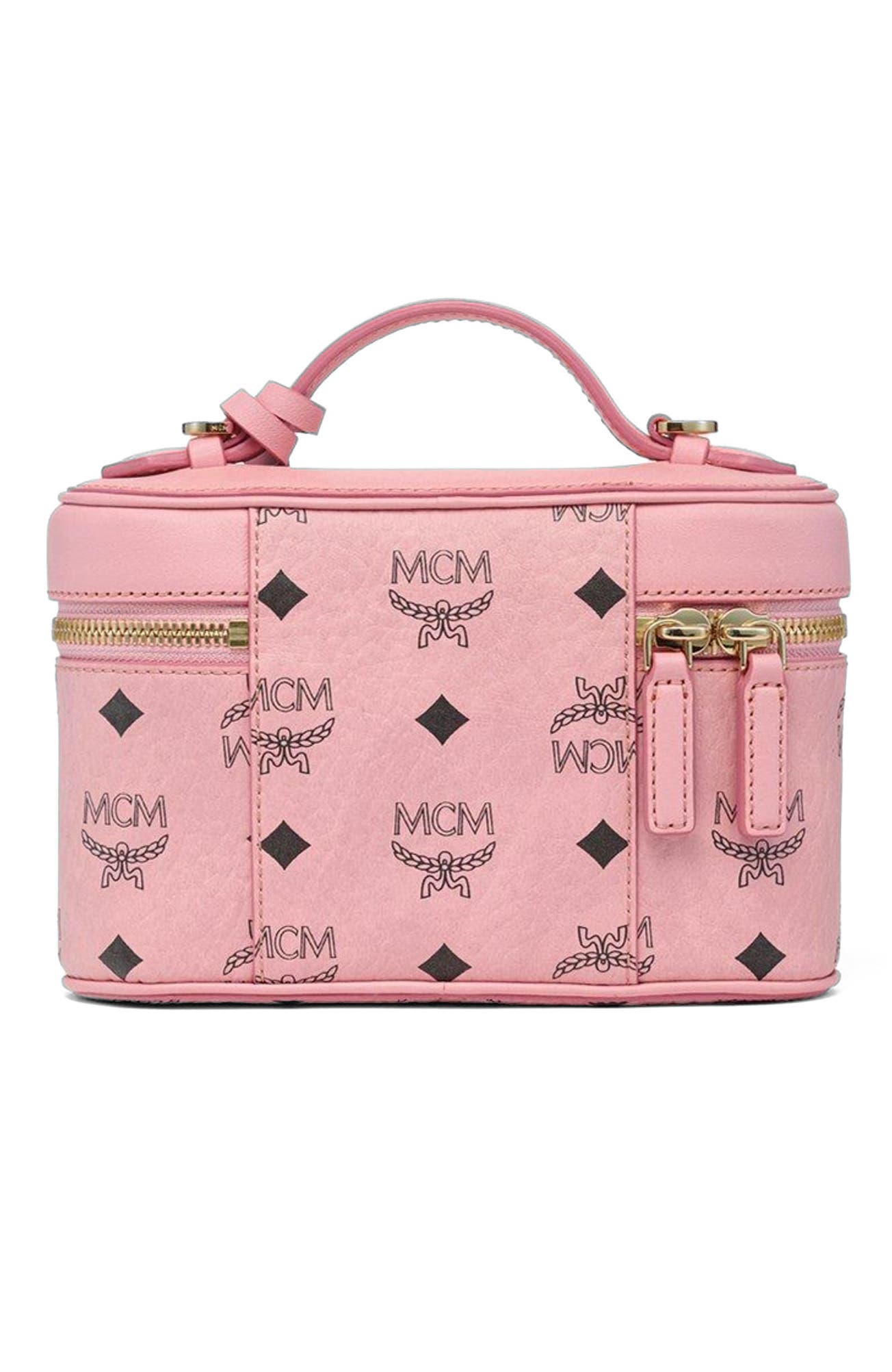 MCM Aren Vanity Case in Visetos Leather Mix, Alternate, color, Soft Pink