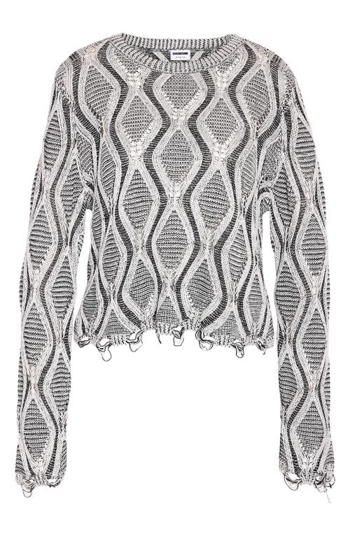 Noisy May Logan Plaited Open Stitch Sweater In Eggnog Detail Black