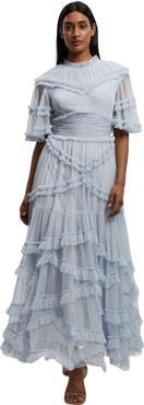 Karen Millen Tulle Ruffle Detail Woven Maxi Dress