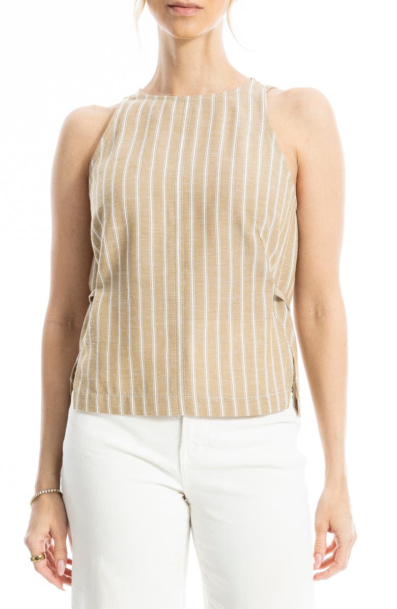 MAX STUDIO Pinstripe Tie Back Tank, Main, color, Beige/ Ivory