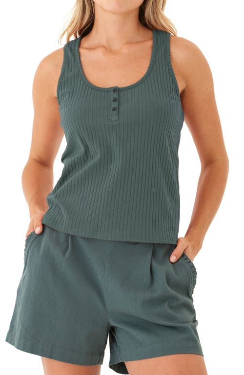 Threads 4 Thought Kathy Ribbed Stretch Organic Cotton Henley Tank In Green