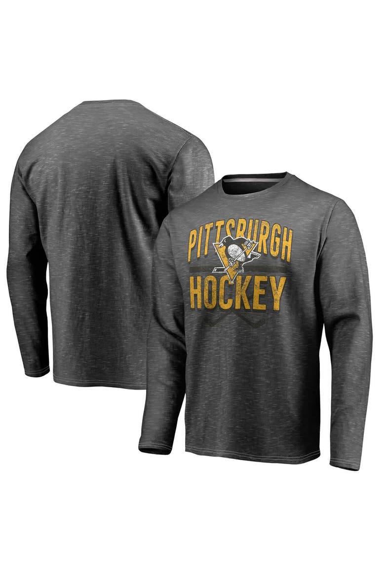 Men's Fanatics Branded Gray Pittsburgh Penguins Iced Out Long Sleeve T-Shirt, Main, color, Heather Black