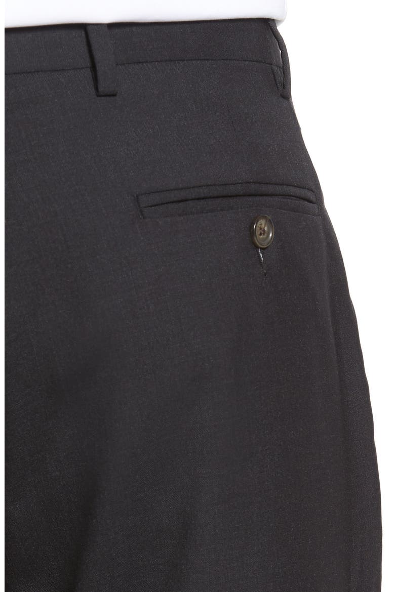Lightweight Plain Weave Pleated Classic Fit Trousers, Alternate, color, CHARCOAL