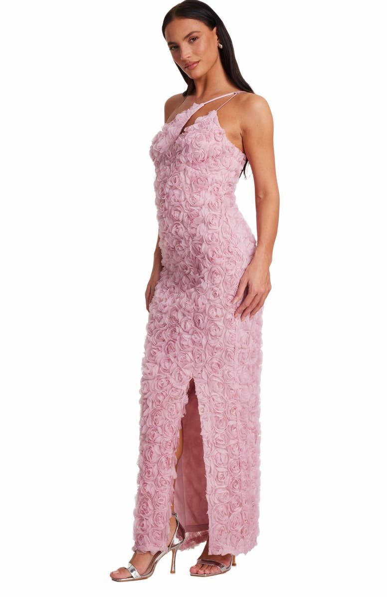 QUIZ One Shoulder Cut Out 3D Floral Maxi Dress, Alternate, color, Blush