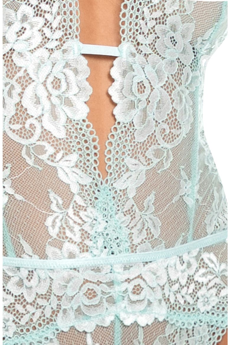 Lillie Strappy Lace Thong Teddy, Alternate, color, PALE TURQUOISE