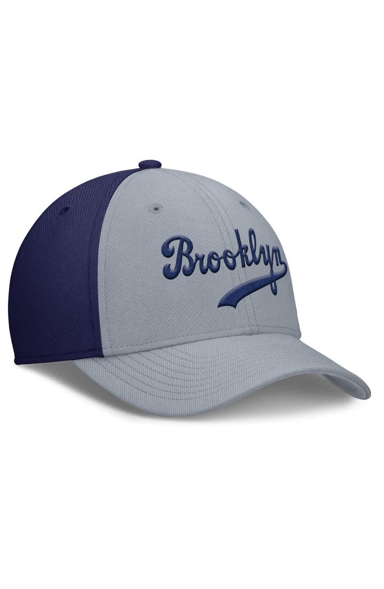 Nike Men's Nike Gray/Navy Brooklyn Dodgers Rise Swoosh Performance Flex Hat, Alternate, color, Gray