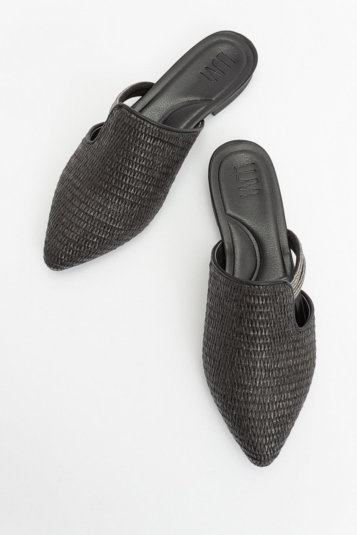 Prologue Shoes Pesa Woven Slippers, Alternate, color, Black Faux Leather