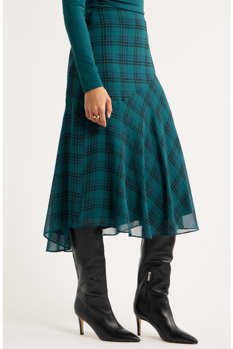 High-Low Chiffon Midi Skirt, Alternate, color, TEAL- NAVY JENS PLAID
