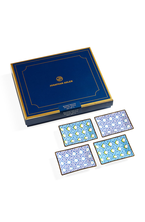 Jonathan Adler Basketweave 4-piece Petite Tray Set In Multi