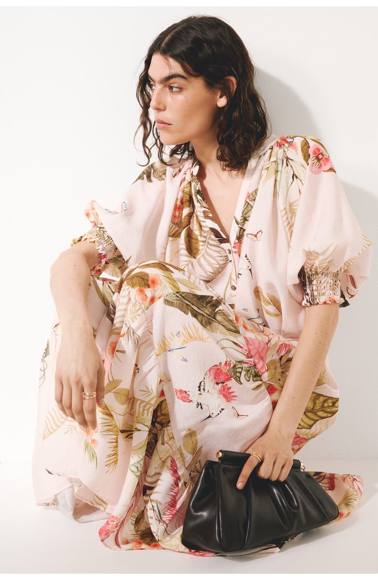 H&M Tie-belt midi dress, Alternate, color, Light Pink/Floral