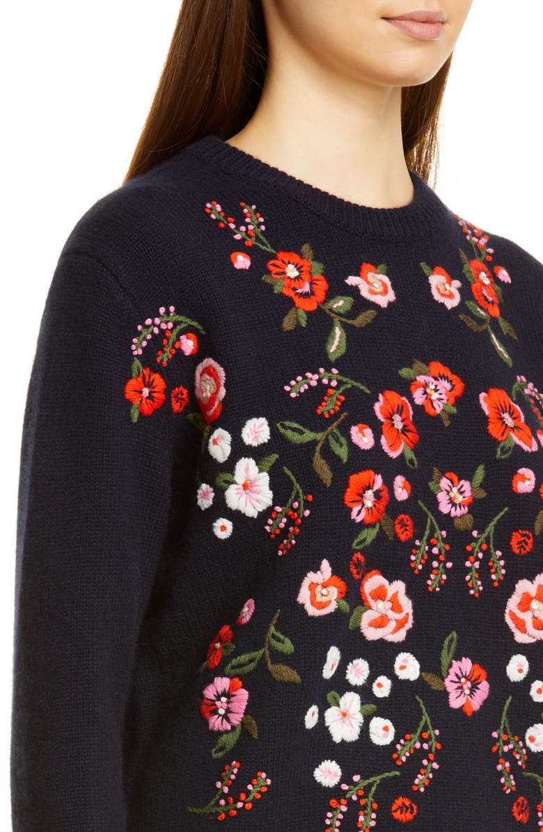 Lela Rose Floral Embroidered Mock Neck Sweater, Alternate, color, 
