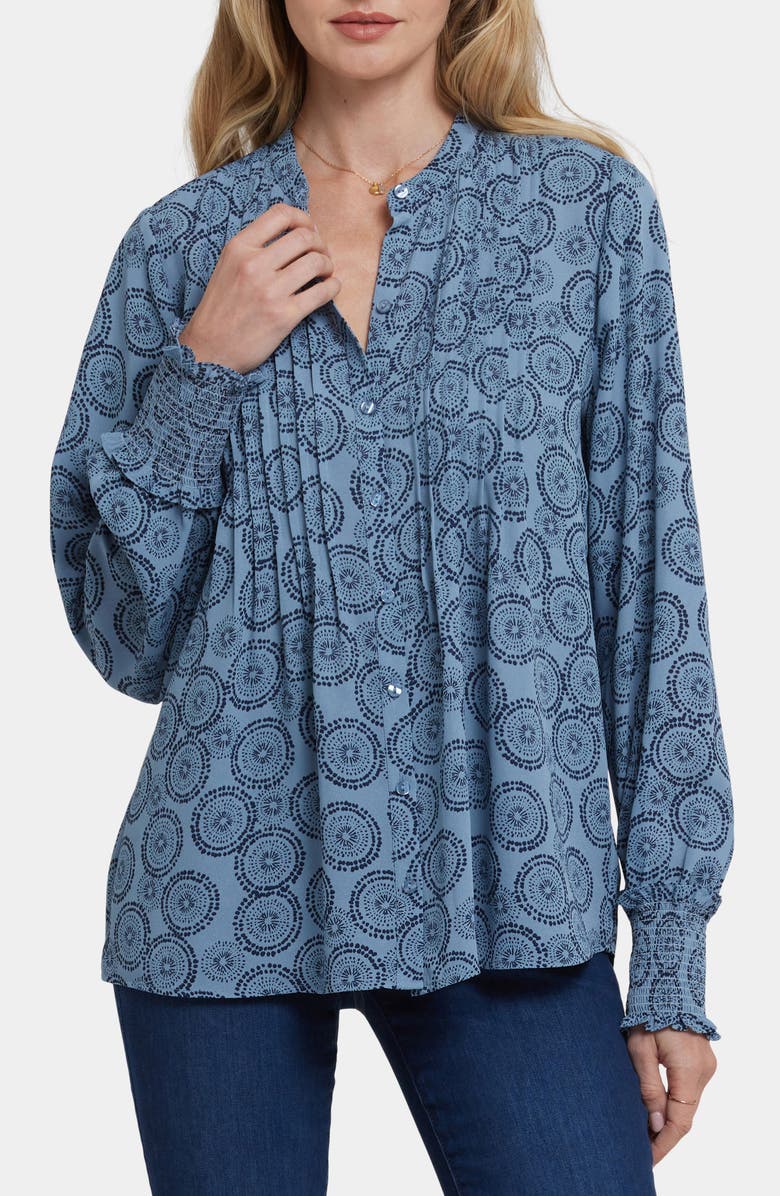 NYDJ Pleated Peasant Blouse, Main, color, Rain Garden
